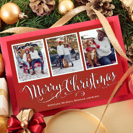 Cartão De Festividades Colagem de Fotos de Script Verde Feliz de Natal
