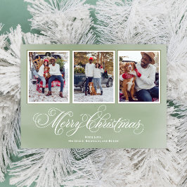 Cartão De Festividades Colagem de Fotos de Script Verde Feliz de Natal