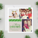 Cartão De Festividades Colagem de Fotos de Vintage Verde Feliz Natal<br><div class="desc">Mande alegria de Natal para a família e amigos com este simples cartão de férias quadrado. O cartão lisado festivo inclui três estágios fotográficos para mostrar as suas fotos favoritas.</div>