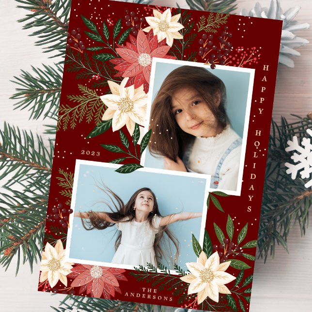 Cartão De Festividades Colagem de Fotos do Esplendor de Poinsettia de Nat (Criador carregado)