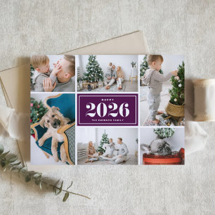Cartão De Festividades Colagem de Fotos do Feliz ano novo Purple 2025