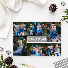 Cartão De Festividades Colagem de Fotos do Prata Moderno Feliz Natal