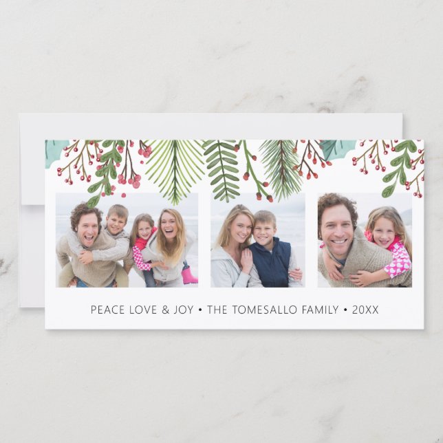 Cartão De Festividades Colagem de Fotos do Winter Greenery (Frente)