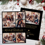 Cartão De Festividades Colagem de Fotos Dourada 5 Preta Feliz Natal<br><div class="desc">Caligrafia Elegante Simples Preto Moderno e Colagem de Fotografias 5 Dourada, Cartão de Feriado de Natal Mais Feliz. Este modelo de cartões de natal de de cinco (5) fotografias, festivo, minimalista e caprichoso, apresenta uma bonito colagem fotográfica em grade e um texto de saudação "Feliz Natal", que é escrito num...</div>