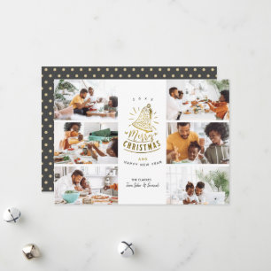 Cartão De Festividades Colagem de Fotos Dourada Bell Feliz Natal 6