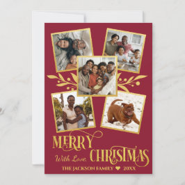 Cartão De Festividades Colagem de Fotos Dourada Elegante Feliz Natal