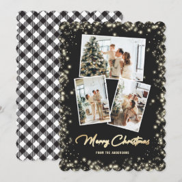 Cartão De Festividades Colagem de Fotos Dourada Preta Feliz Natal