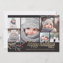 Cartão De Festividades Colagem de Fotos Dourada Red Berries 6 | Feriados 