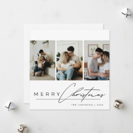 Cartão De Festividades Colagem de Fotos Elegant Script 3 Feliz Natal