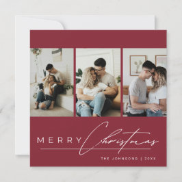 Cartão De Festividades Colagem de Fotos Elegant Script 3 Natal Vermelho A