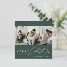 Cartão De Festividades Colagem de Fotos Elegant Script 3 Verde Natal