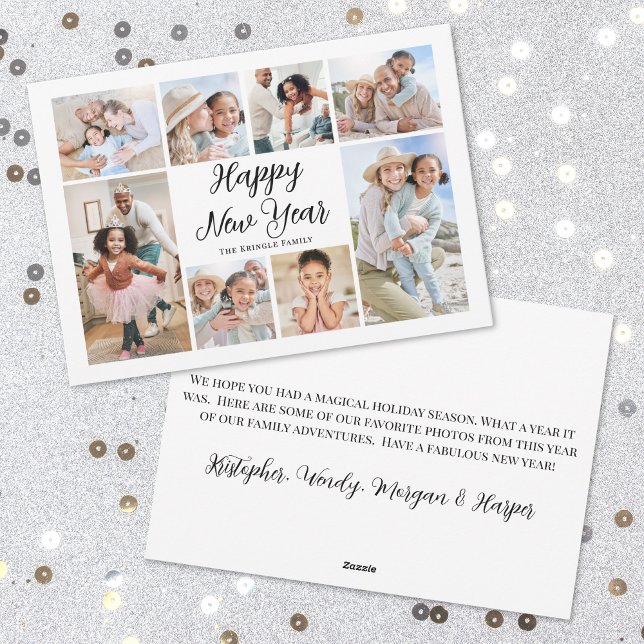 Cartão De Festividades Colagem de Fotos Elegante Feliz Ano Novo (Elegant Photo Collage Happy New Year Holiday Card)