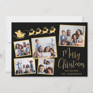 Cartão De Festividades Colagem de Fotos Elegante Trenó do Papai Noel Pret