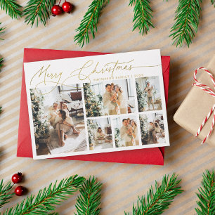 Cartão De Festividades Colagem de Fotos Elegantes de Natal Dourado