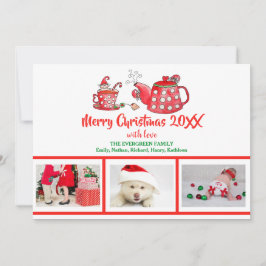 Cartão De Festividades Colagem de Fotos Elf Tea Christmas Watercolor