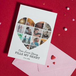 Cartão De Festividades Colagem de Fotos em Coração com Texto Personalizad