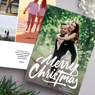Cartão De Festividades Colagem de fotos escritas à mão Natal Feliz Branco