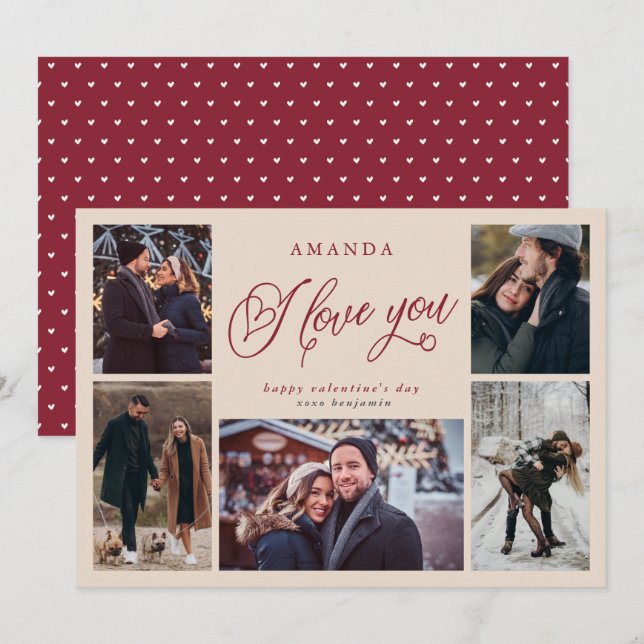 Cartão De Festividades Colagem de Fotos 'Eu Amo Você' Dia dos Namorados (Frente/Verso)
