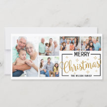 Colagem de Fotos Família 7 Branco Dourado Feliz Na