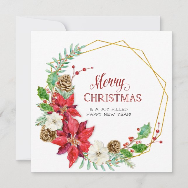 Cartão De Festividades Colagem de Fotos Familiares Aquarela Geométrica Fl (Frente)