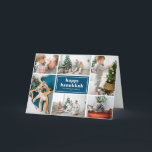 Cartão De Festividades Colagem de Fotos Feliz Hanukkah Typografia Azul<br><div class="desc">Feliz Hanukkah! Envie desejos de férias e saudações com este cartão com fotos de feriado moderno e na moda. Apresenta tipografia retrógrada com padrão de faixas diagonais azuis. Personalize adicionando suas fotos favoritas, saudações, nomes e outros detalhes. Os textos são perfeitamente editáveis. Disponível como cartão plano, cartão dobrado e cartão...</div>