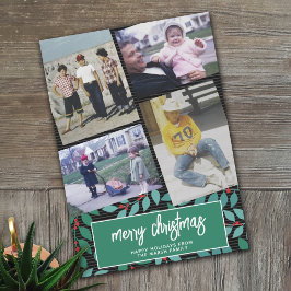 Cartão De Festividades Colagem de Fotos - Feliz Natal - Preto Botânico