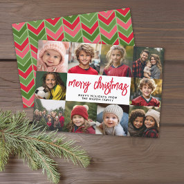 Cartão De Festividades Colagem de Fotos - Feliz Natal Vermelho Verde