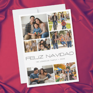 Cartão De Festividades Colagem de Fotos Feliz Navidad Branco Moderno 7