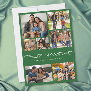 Cartão De Festividades Colagem de Fotos Feliz Navidad Verde Moderno 7