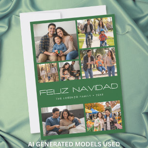 Cartão De Festividades Colagem de Fotos Feliz Navidad Verde Moderno 7