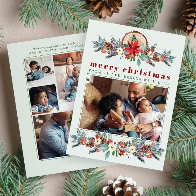 Cartão De Festividades Colagem de fotos florais de Feliz Natal (Criador carregado)