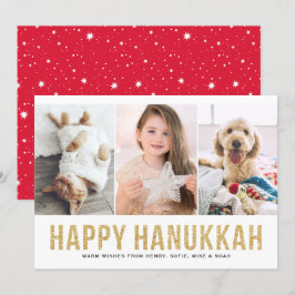 Cartão De Festividades Colagem de Fotos Glitter Dourada Faux Feliz Hanukk