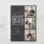 Cartão De Festividades Colagem de Fotos Holly Jolly Chalkboard 3<br><div class="desc">Um elegante design de colagem de fotos Holly Jolly 3 para você personalizar com suas fotos favoritas em quadros dourados,  mensagens,  nomes e anos em um fundo de quadro. Os traços inversos caem flocos de neve em um fundo de quadro de quadro de chanfro correspondente. Projetado por Thisnotme©</div>