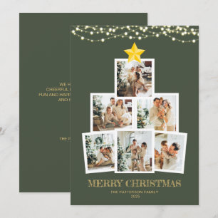 Cartão De Festividades Colagem de Fotos Luzes de Natal Floresta Verde Nat