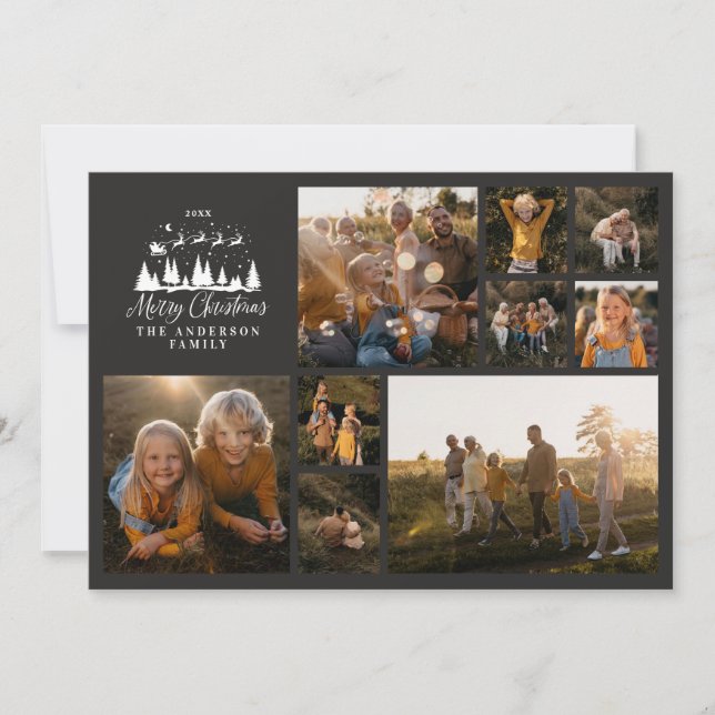 Cartão De Festividades Colagem de fotos mínima moderna elegante de Natal (Frente)