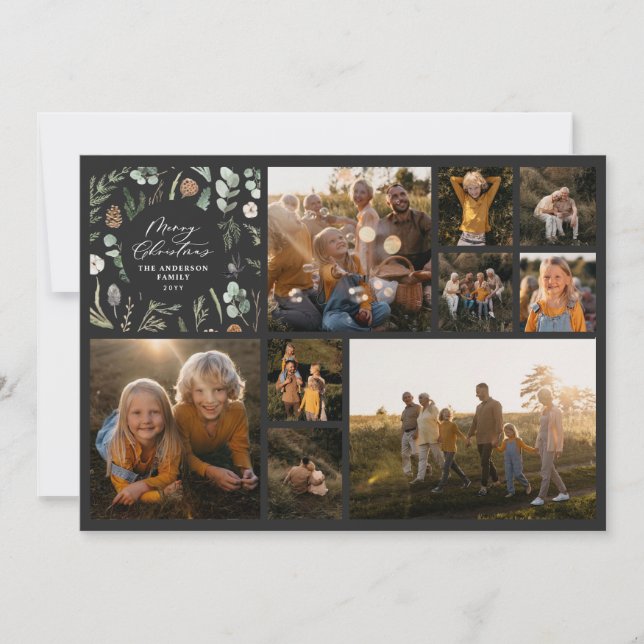 Cartão De Festividades Colagem de fotos mínima moderna - Natal preto (Frente)
