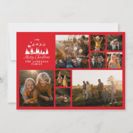 Cartão De Festividades Colagem de fotos mínima moderna Vermelho elegante 