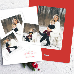 Cartão De Festividades colagem de fotos minimal 4+ vermelho feliz natal
