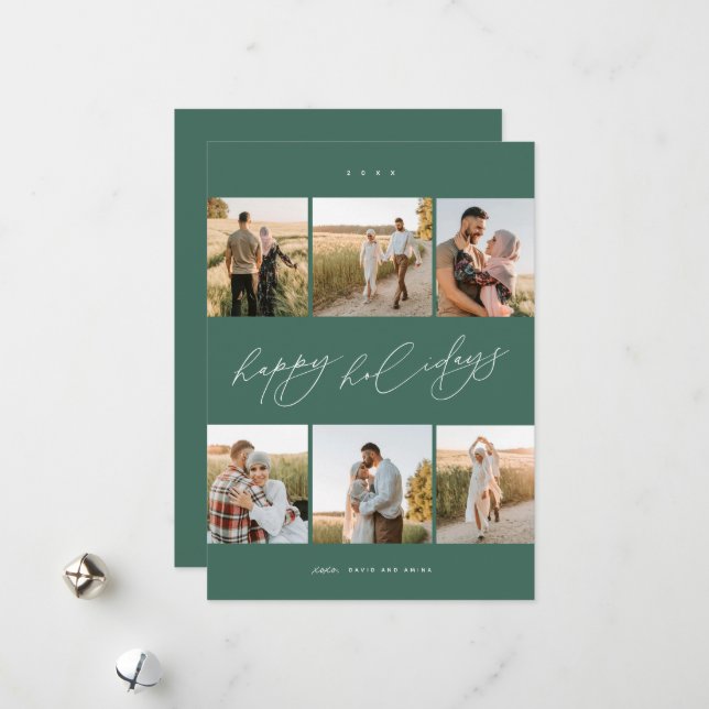 Cartão De Festividades Colagem de Fotos Moderna 6 do Elegant Script Typog (Frente/Verso In Situ)