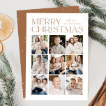 Cartão De Festividades Colagem de Fotos Moderna do Natal 9<br><div class="desc">Cartões de foto de Natal moderno com "Feliz Natal", exibido no topo do design em letras castanho-de-mesa com fundo branco. Uma colagem de fotos de 9 fotos é mostrada abaixo em um layout no estilo grade. Personalize o cartão de Natal multifoto com seu nome de família. A placa se reverte...</div>