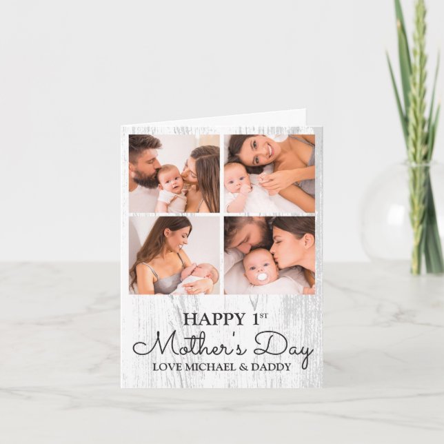 Cartão De Festividades Colagem de Fotos Moderna e Fofa Feliz Primeiro Dia (Frente)