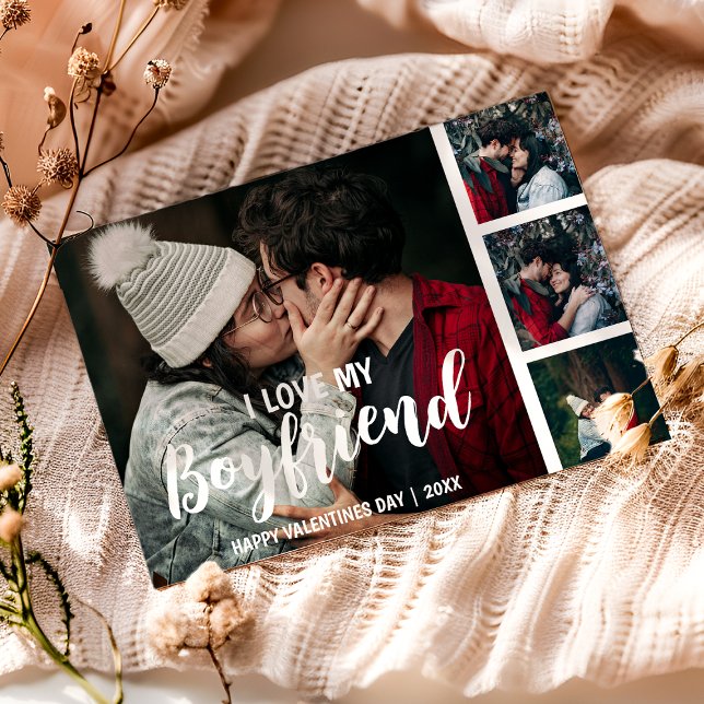 Cartão De Festividades Colagem de fotos moderna Eu amo meu Namorado (Criador carregado)