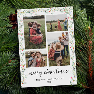 Cartão De Festividades Colagem de Fotos Moderna Mínima Botânica de Natal
