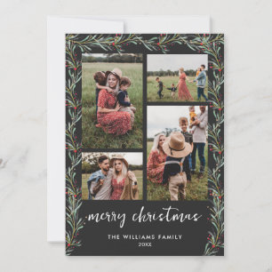 Cartão De Festividades Colagem de Fotos Moderna Mínima Botânica de Natal