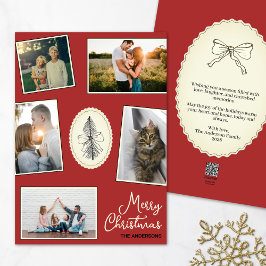 Cartão De Festividades Colagem de Fotos Moderna Vermelha Árvore Desenhada