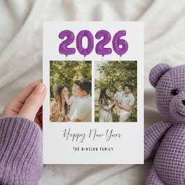 Cartão De Festividades Colagem de Fotos Moderno Feliz Ano Novo, 2026 Roxo