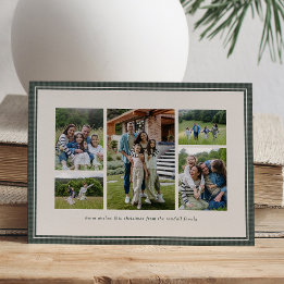 Cartão De Festividades Colagem de fotos moldura verde simples família Nat