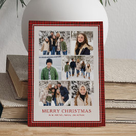 Cartão De Festividades Colagem de fotos moldura xadrez vermelha simples N