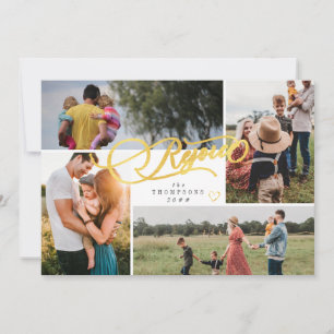 Cartão De Festividades Colagem de Fotos Natal Elegante Alegria Dourado 4