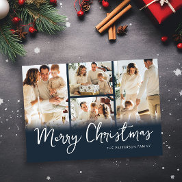 Cartão De Festividades Colagem de Fotos Natal Família Azul